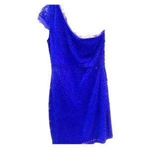 One Shoulder Blue Lace Bodycon Dress